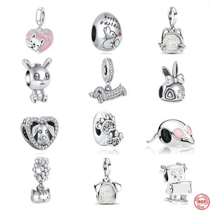 Hot Rabbit Bead Puppy Pendant Cat Charm Fit Sterling Silver 925 Bracelet