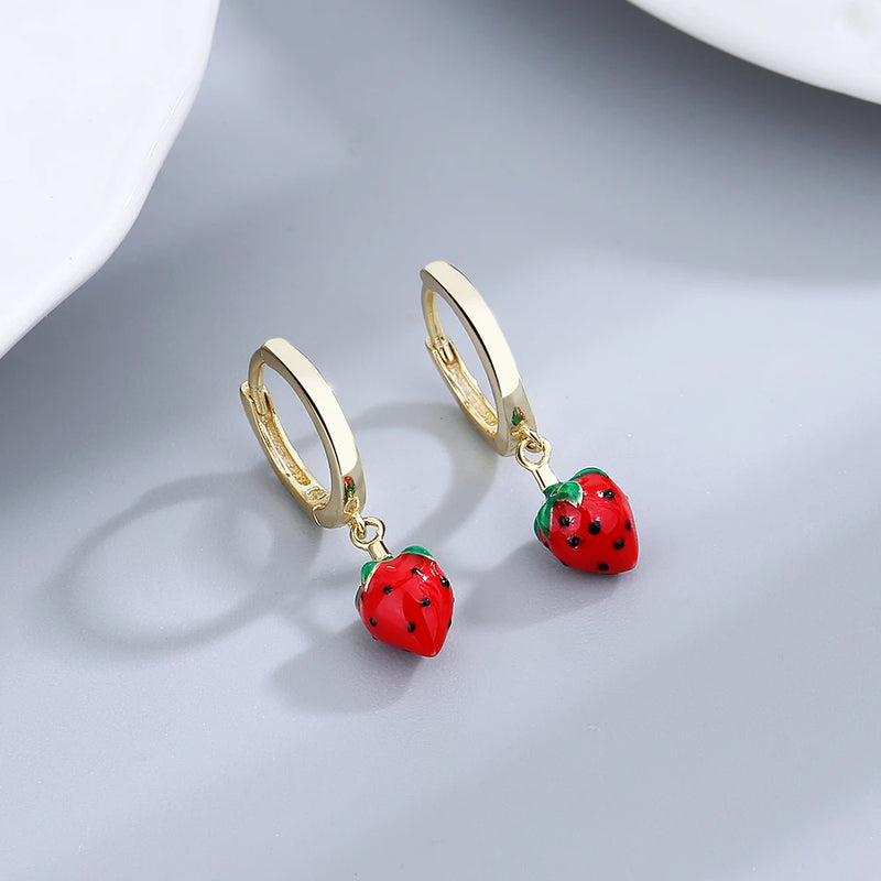 Red Strawberry Drop Earrings Dangler High Jewelry Gift
