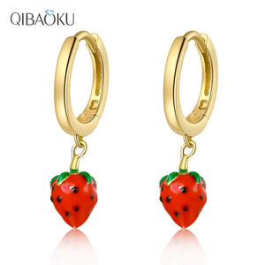 Red Strawberry Drop Earrings Dangler High Jewelry Gift