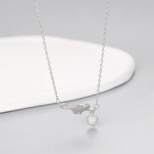 925 Sterling Silver Cat Rhinestone Shine Ball Pendant Necklace