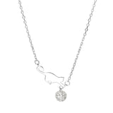 925 Sterling Silver Cat Rhinestone Shine Ball Pendant Necklace