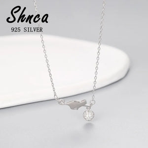 925 Sterling Silver Cat Rhinestone Shine Ball Pendant Necklace