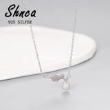 925 Sterling Silver Cat Rhinestone Shine Ball Pendant Necklace
