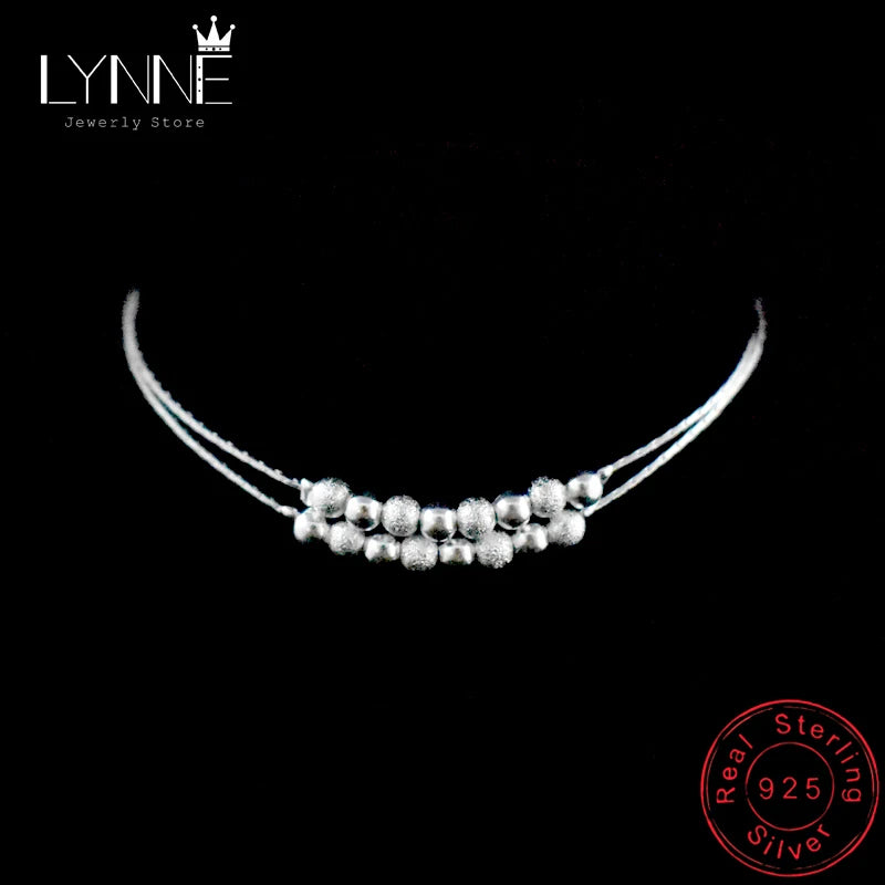 Double Layer Bead Women Anklet 925 Silver Pendant Foot Chain Beach Bracelet