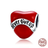 Enamel Heart Red Beads Bangle Charm 925 Silver DIY Women Wedding Gift