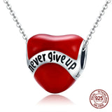 Enamel Heart Red Beads Bangle Charm 925 Silver DIY Women Wedding Gift