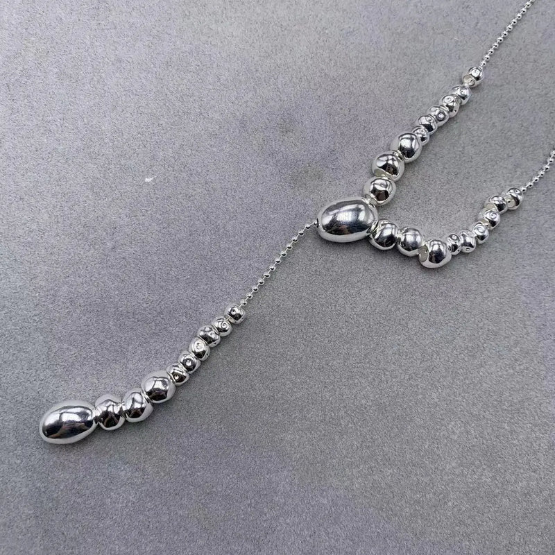 Electroplating 925 Silver Beads Necklace Long Jewelry Gift
