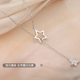 925 Sterling Silver Star Necklace Zircon Pendant Chain For Women