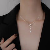 925 Sterling Silver Star Necklace Zircon Pendant Chain For Women