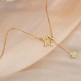 925 Sterling Silver Star Necklace Zircon Pendant Chain For Women