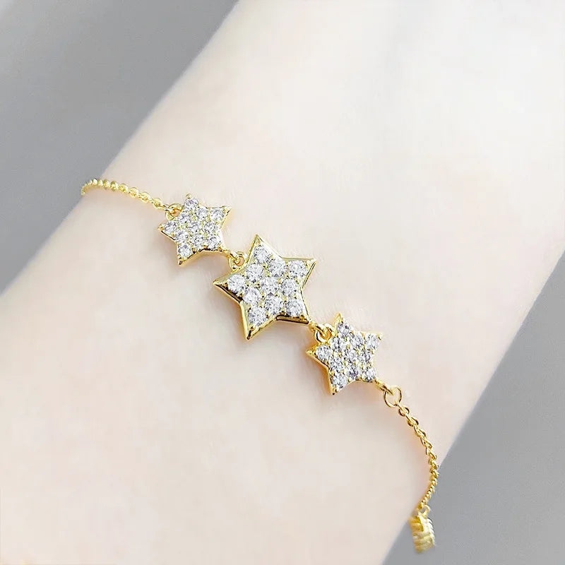 Zircon Star Charm Bangle Bracelet 14K Plated Gift