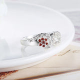 Flower-Shaped Garnet Crystal Ring 925 Silver Size 8