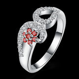 Flower-Shaped Garnet Crystal Ring 925 Silver Size 8