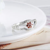Garnet Crystal Flower Ring 925 Silver Size 8