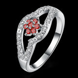 Garnet Crystal Flower Ring 925 Silver Size 8