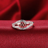 Garnet Crystal Flower Ring 925 Silver Size 8