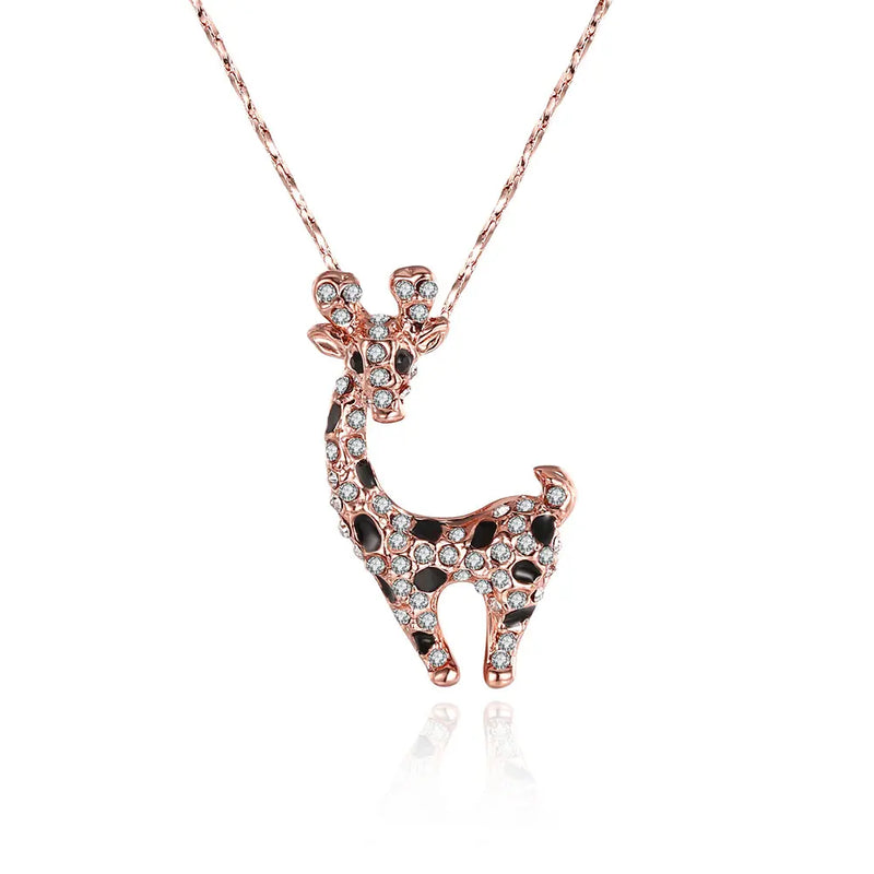 Hot Giraffe Crystal Pendant Necklace Rose Pendant Necklace