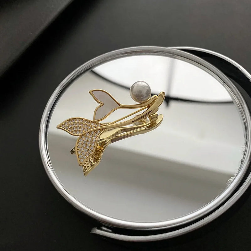 Zircon Pearl Pins Fishtail Brooch Jewelry
