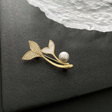 Zircon Pearl Pins Fishtail Brooch Jewelry