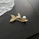 Zircon Pearl Pins Fishtail Brooch Jewelry
