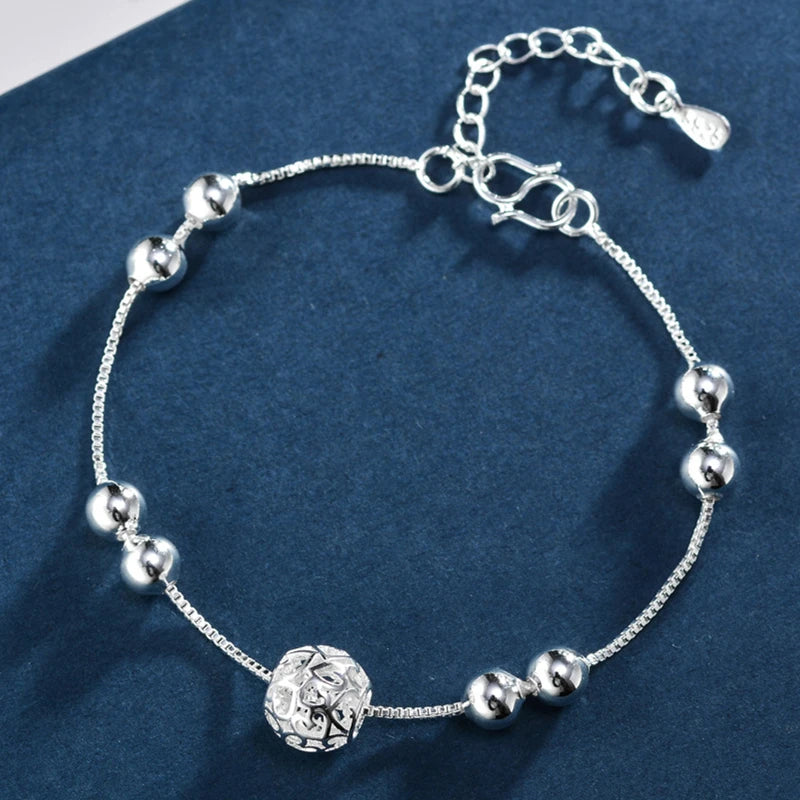 925 Silver Anklet Chain Ball Pendant Anklets Bracelet for Women