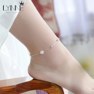 925 Silver Anklet Chain with Hollow Ball Pendant