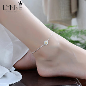 925 Silver Daisy Pendant Anklet Chrysanthemum Charm Chain