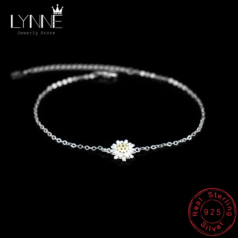 925 Silver Daisy Pendant Anklet Chrysanthemum Charm Chain