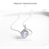 925 Silver Heart Zircon Pendant Necklace Wedding Party CZ Charm Clavicle Gift