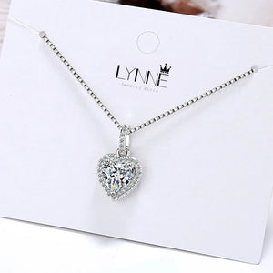925 Silver Heart Zircon Pendant Necklace Wedding Party CZ Charm Clavicle Gift