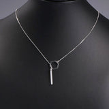 925 Silver Long Tube Collarbone Necklace Round Heart Triangle Pendant