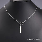 925 Silver Long Tube Collarbone Necklace Round Heart Triangle Pendant