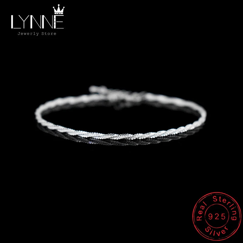 925 Silver Twisted Chain Bracelet Wave Design