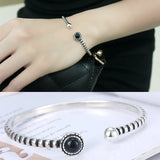 Antique 925 Sterling Silver Crystal Stripe Bangle