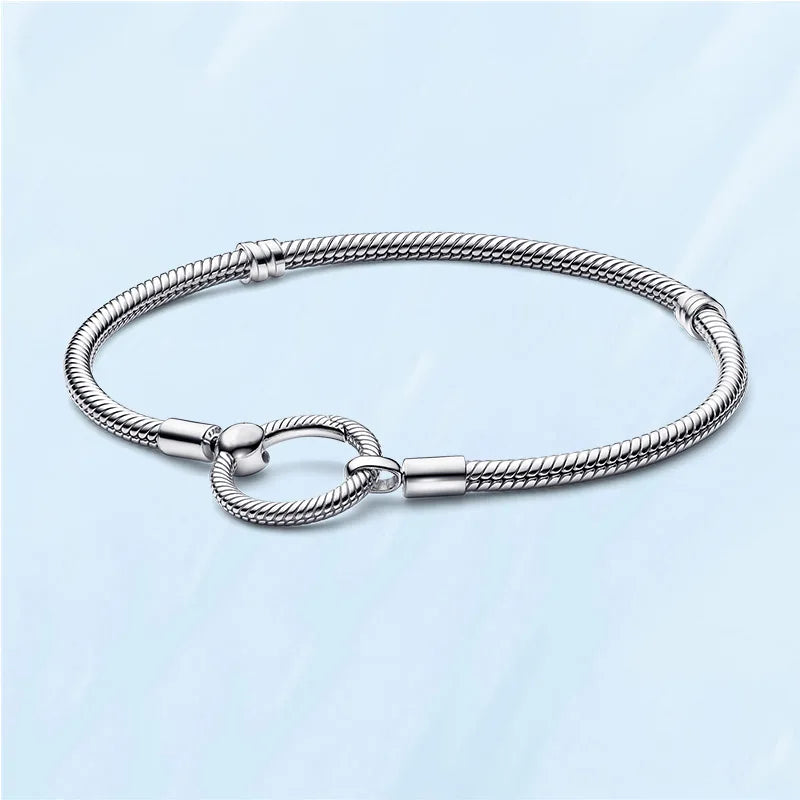 925 Silver O Closure Snake Chain Bracelet for Charm Beads Jewelry Making