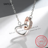 925 Silver Double Love Heart Zircon Pendant Necklace