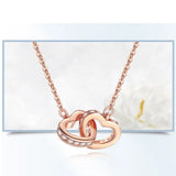 Double Heart Zircon Pendant Necklace 925 Sterling Silver Rose Rhinestone Jewelry