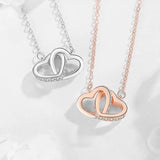 925 Silver Double Love Heart Zircon Pendant Necklace