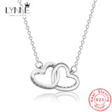 Double Heart Zircon Pendant Necklace 925 Sterling Silver Rose Rhinestone Jewelry