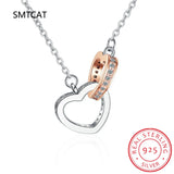 925 Silver Double Love Heart Zircon Pendant Necklace