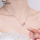 925 Silver Double Love Heart Zircon Pendant Necklace