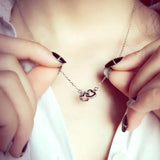 Double Heart Zircon Pendant Necklace 925 Sterling Silver Rose Rhinestone Jewelry