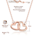 Double Heart Zircon Pendant Necklace 925 Sterling Silver Rose Rhinestone Jewelry