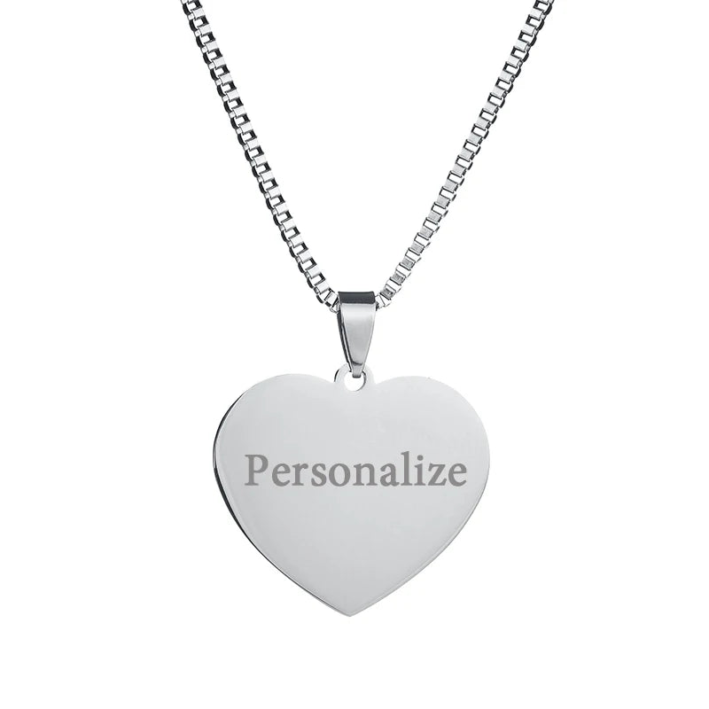 Heart Pendant Necklace Stainless Steel Blank Name Necklace Can Engrave Letters