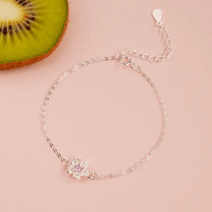 925 Sterling Silver Bracelet Pink Zircon Flower Ethnic Style Female