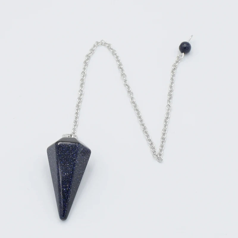 Natural Sand Stone Hexagon Pyramid Pendulum Chain Pendant