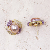 Purple Freshwater Pearl Stud Earrings 10mm - Wedding Jewelry Gift