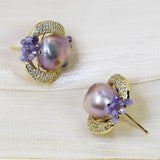 Purple Freshwater Pearl Stud Earrings 10mm - Wedding Jewelry Gift