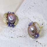 Purple Freshwater Pearl Stud Earrings 10mm - Wedding Jewelry Gift