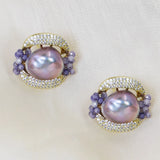 Purple Freshwater Pearl Stud Earrings 10mm - Wedding Jewelry Gift
